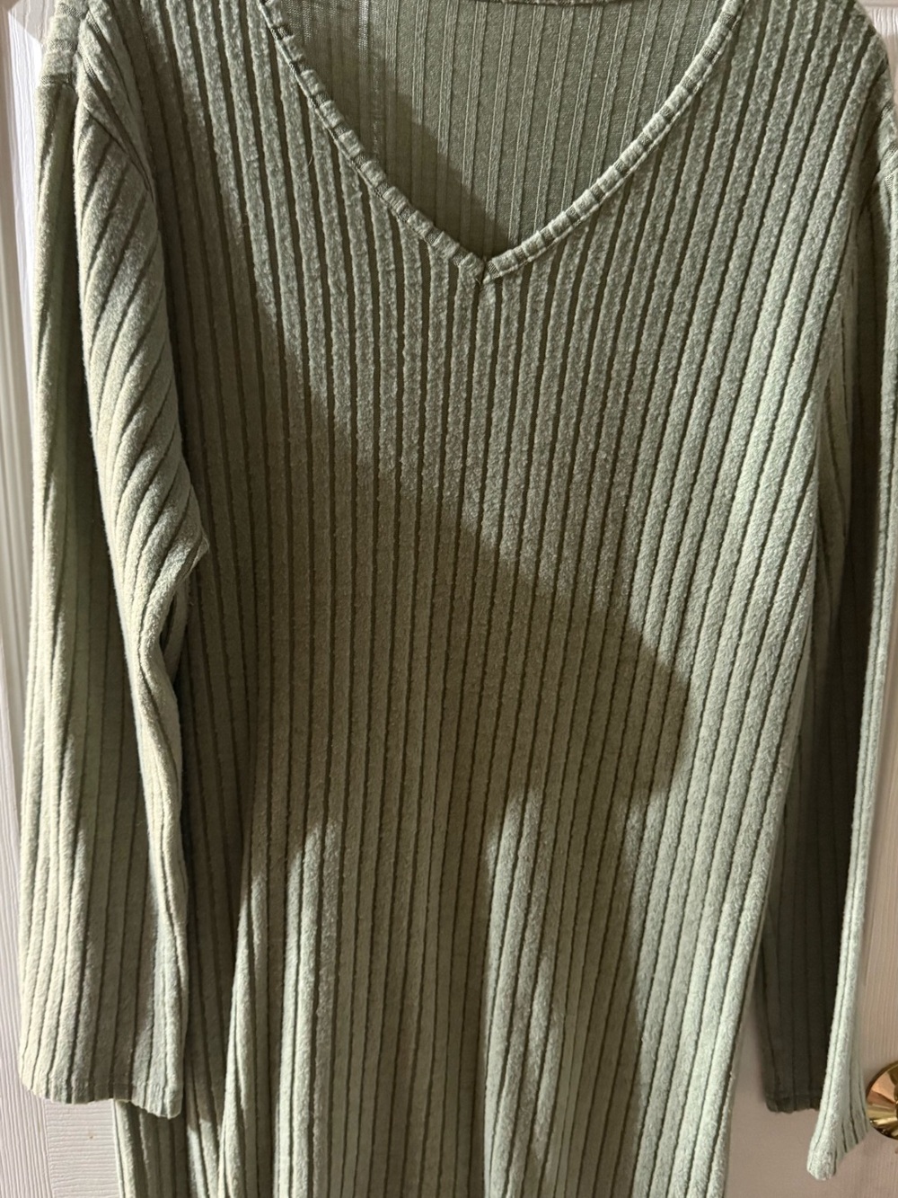 Women's Ribbed V-Neck Tunic in Sage Green